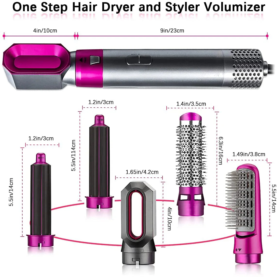 Purple 5-in-1 Electric Hair Dryer Brush with Detachable Brush Heads K9232