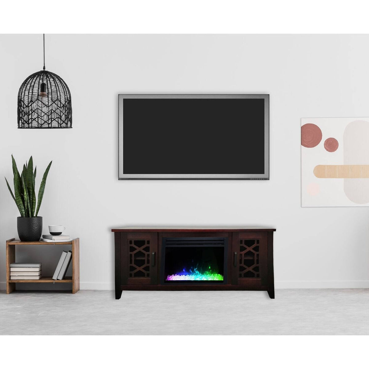 Mahogany Electric Fireplace with Multi-Color Crystal Insert Y229999
