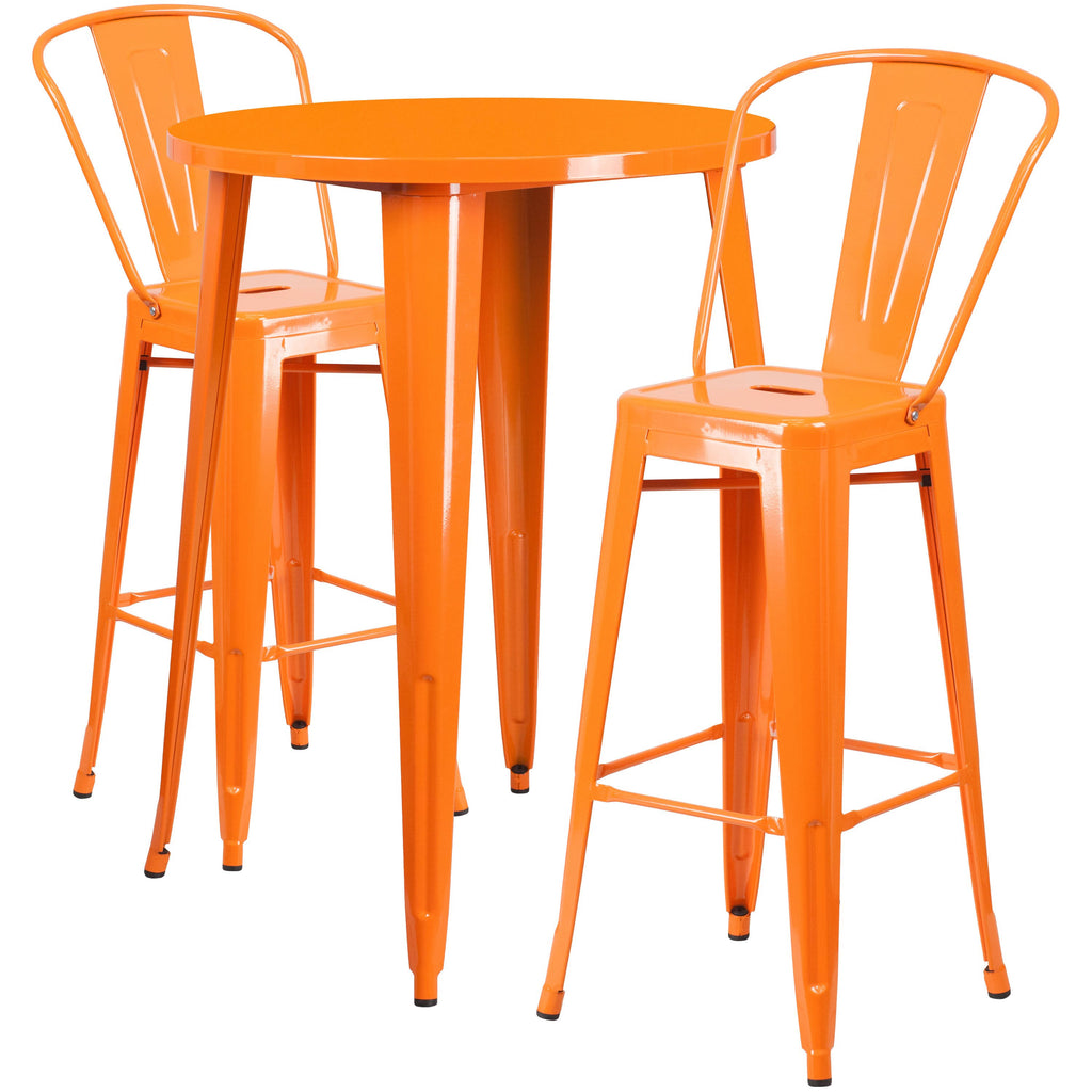 Round Green Metal Bar Table Set with 2 Stools W9918