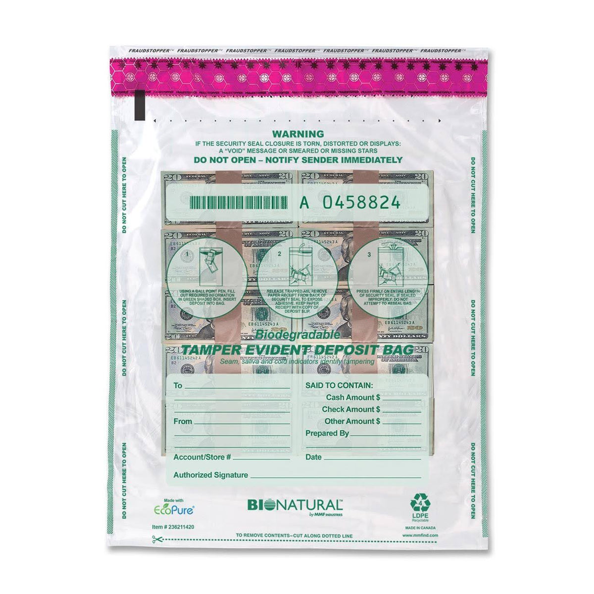 12 x 16 Clear Cash Bags, 100/Pack N9686