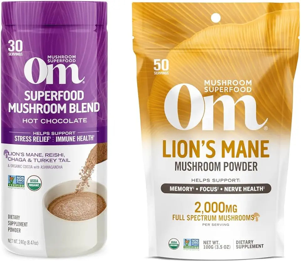 Hot Chocolate Blend Mushroom Powder and Lion’s Mane Organic Mushroom Powder Bundle H614