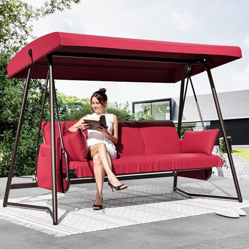 Oversized Outdoor Porch Swing with Adjustable Backrest Canopy I72621