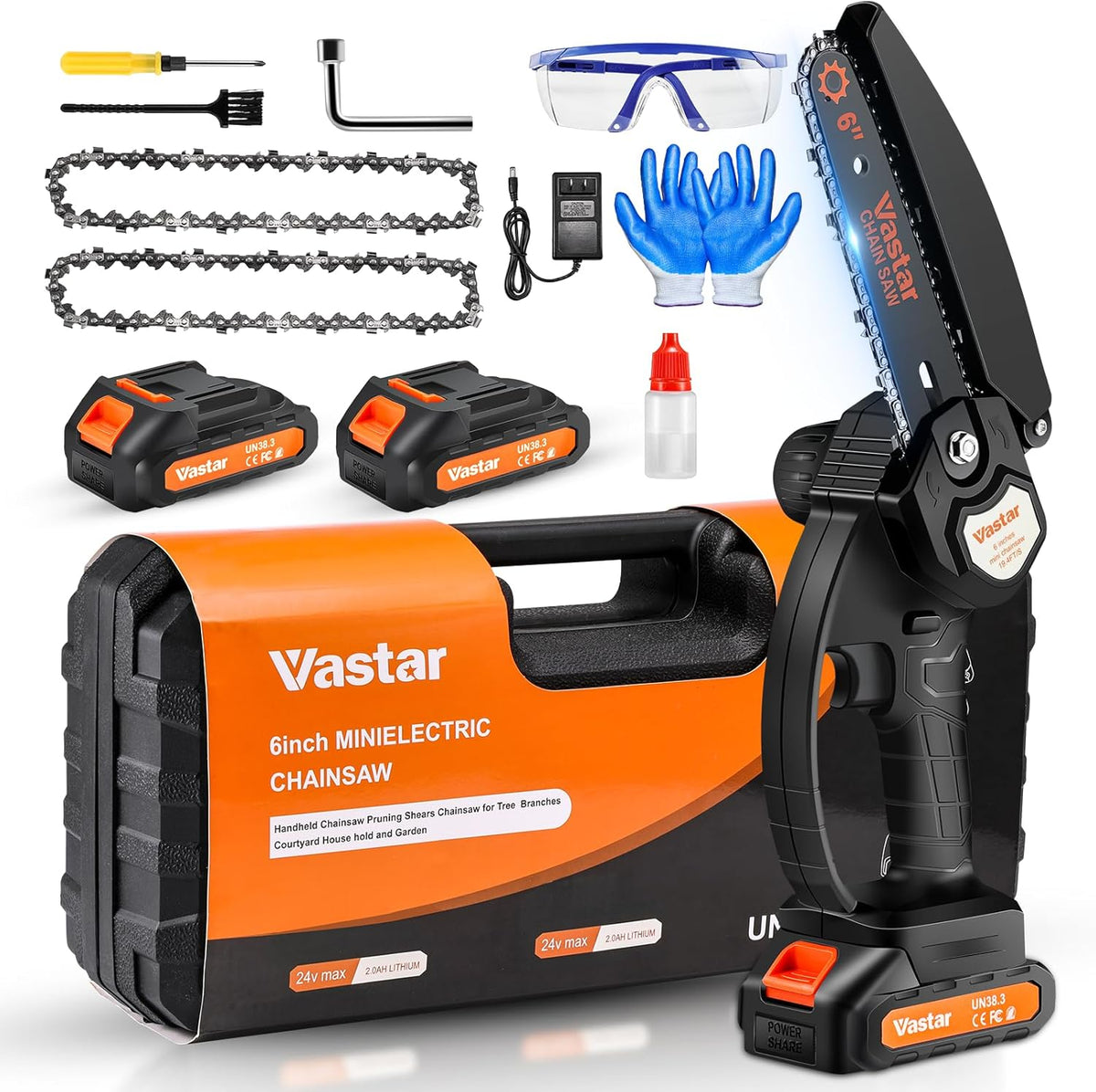 6inch Cordless Electric Chainsaw with 2 Batteries F611409