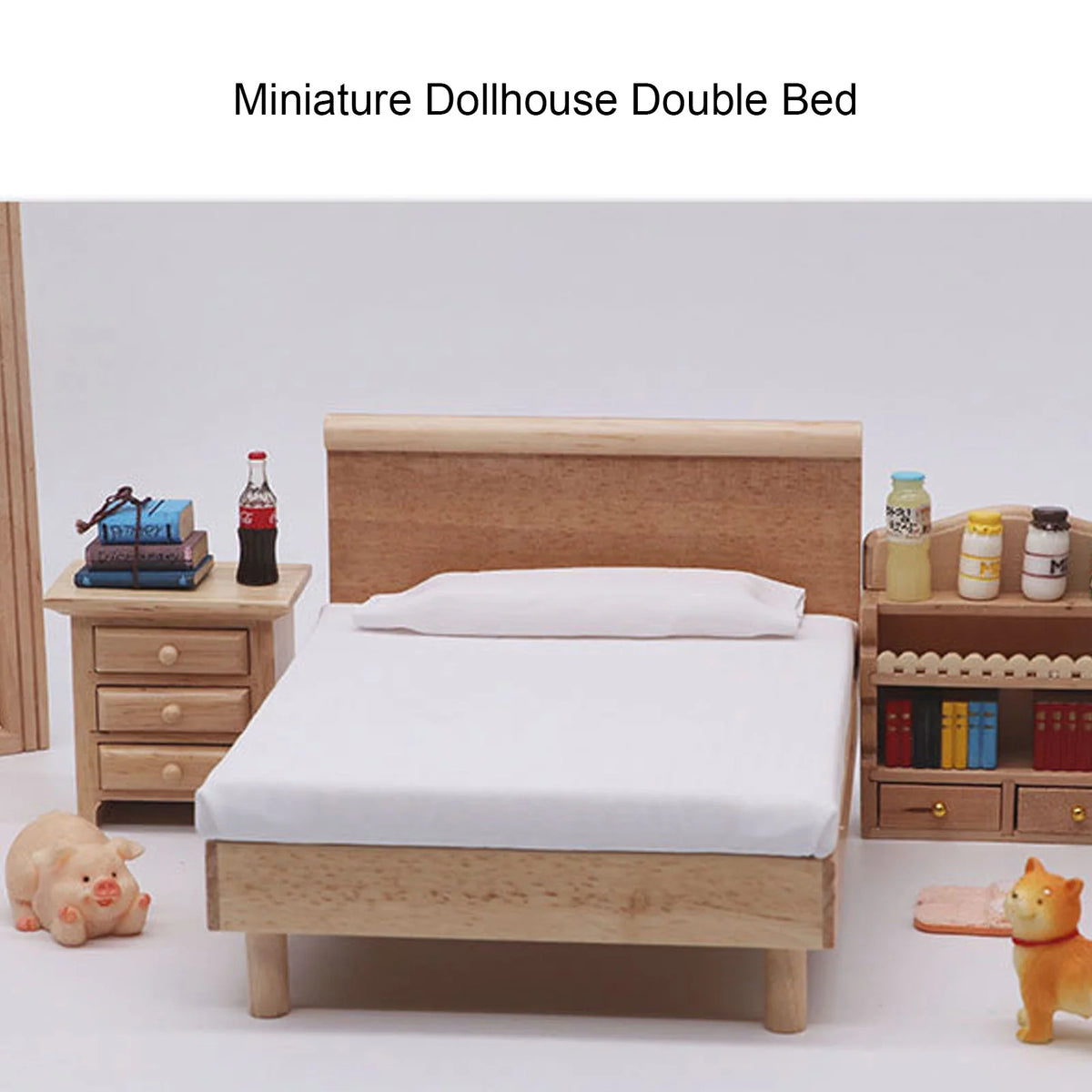 Wooden Double Bed for Dollhouse Decoration B55094