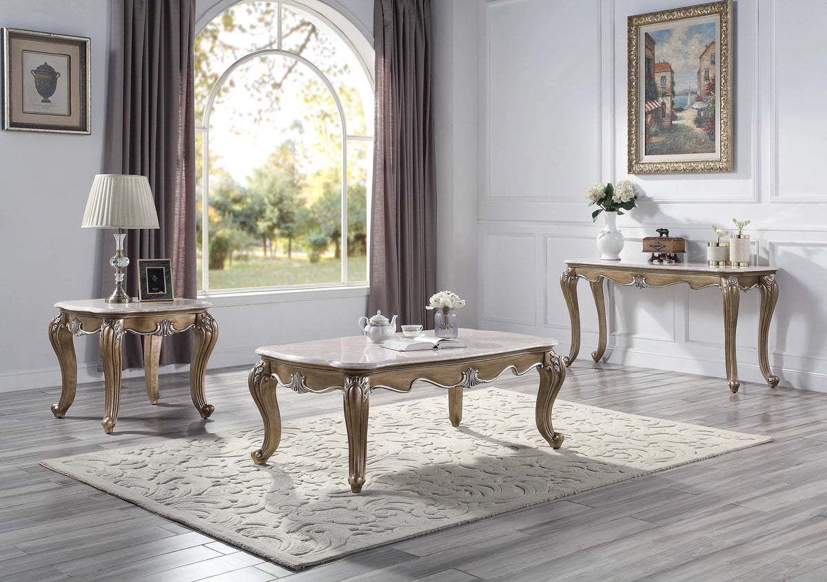 Sofa Table, Marble Top & Antique Bronze Finish A11673
