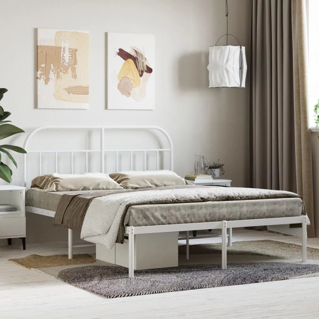 Metal Bed Frame with Headboard White Y23571