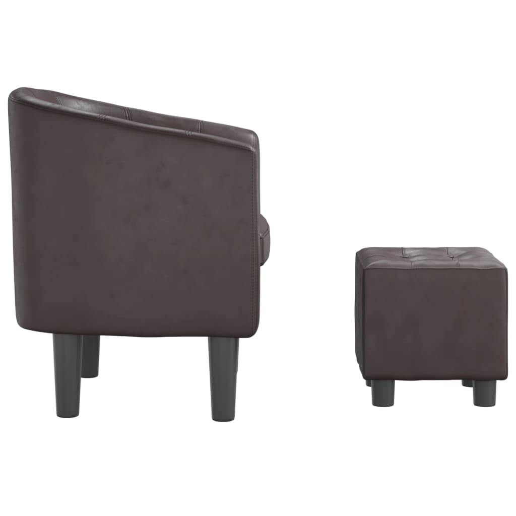 Brown Faux Leather Tub Chair with Footstool I9896