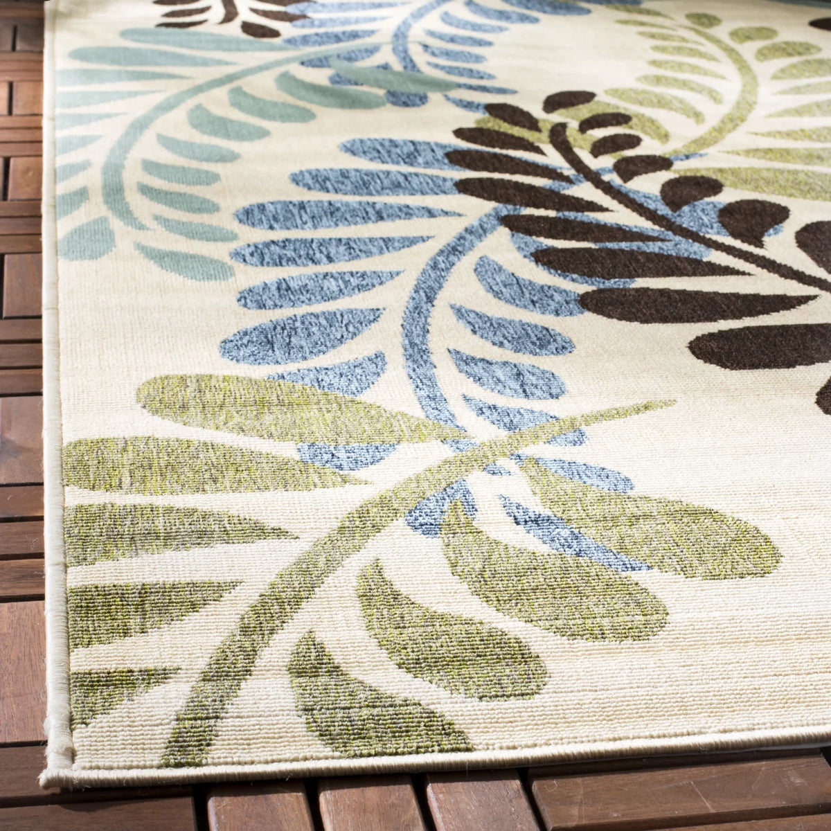 Cream Aqua Floral Indoor/Outdoor Area Rug F229233