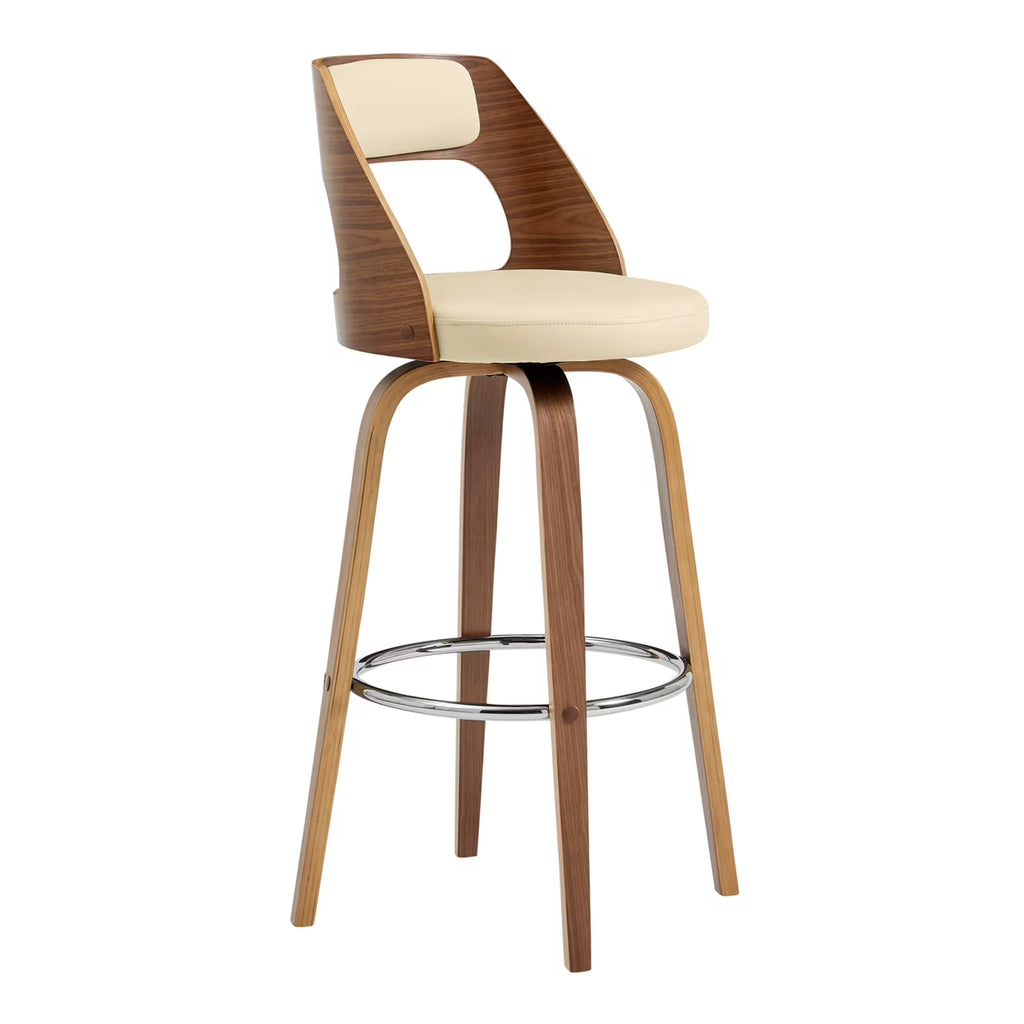 Cream Swivel Counter Stool with Wooden Back K100