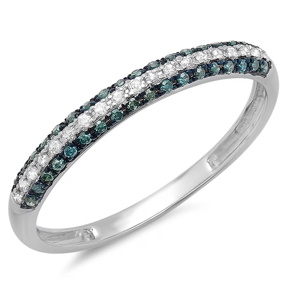 18k Gold Round Blue & White Diamond Pave Set Wedding Band Ring D6399