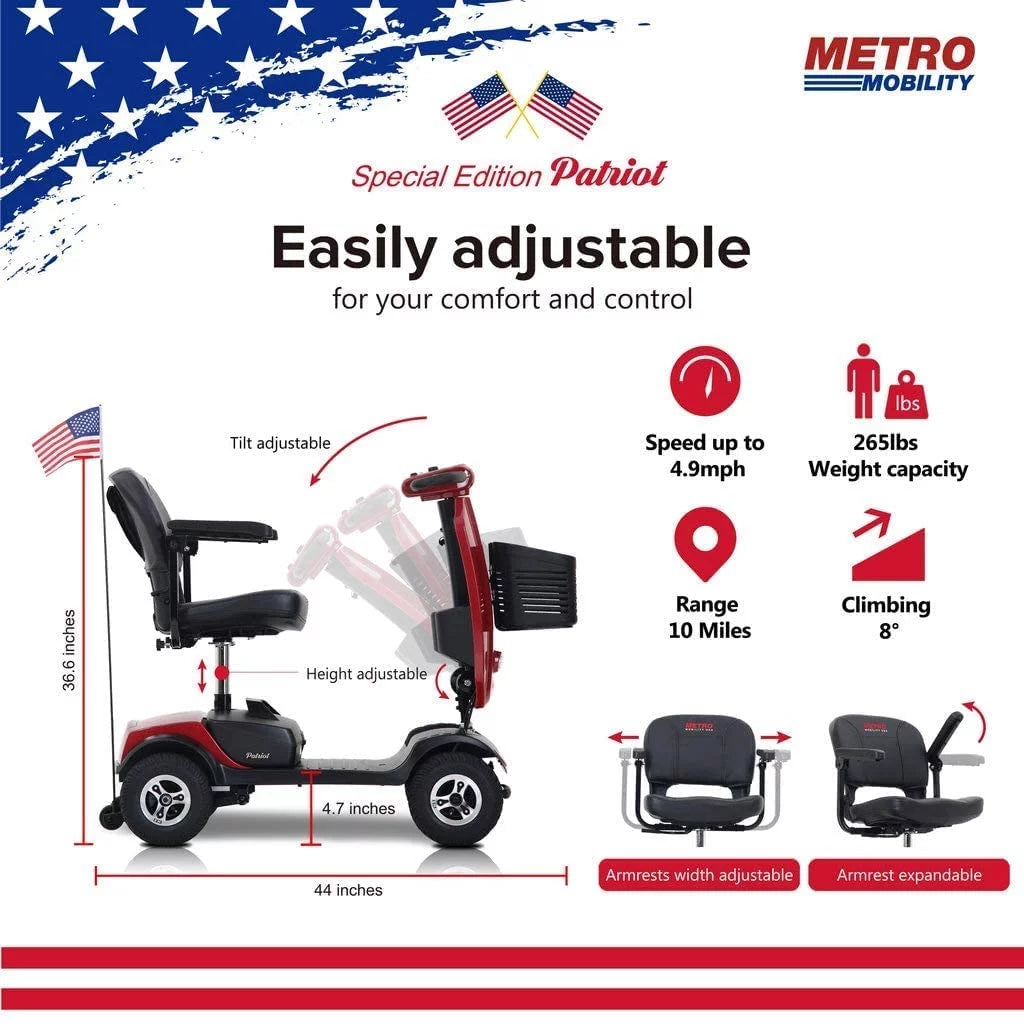 Folding 4 Wheels Mobility Scooter with USB Charging Port, Windshield, LED Light - Red P289