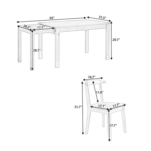 5-Piece Extendable Dining Table Set with 4 Chairs and Pull-out Side Table W2587