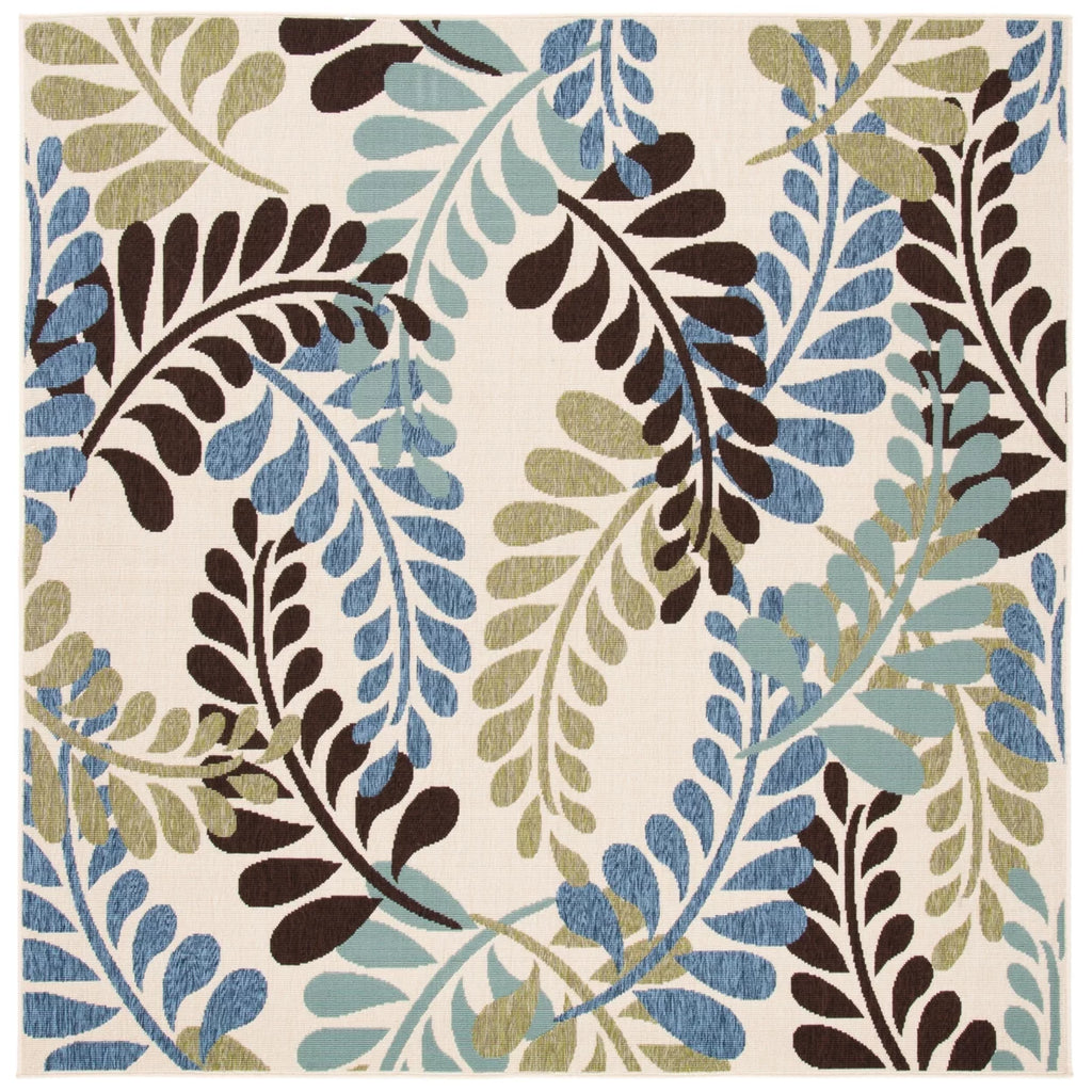 Cream Aqua Floral Indoor/Outdoor Area Rug F229233