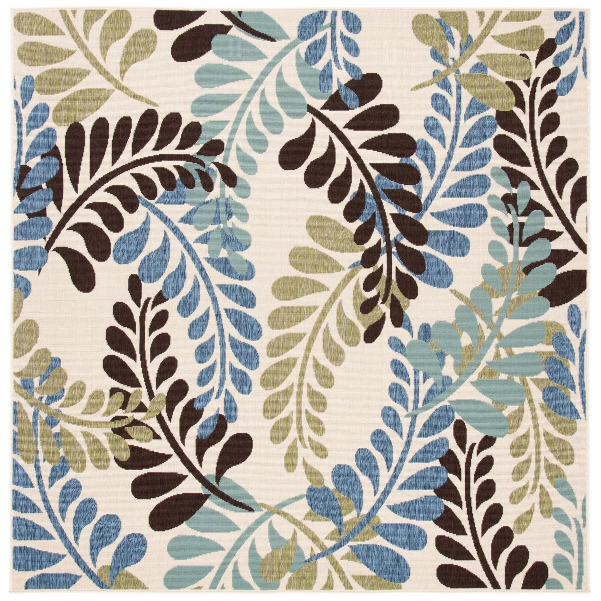 Cream Aqua Floral Indoor/Outdoor Area Rug F229233