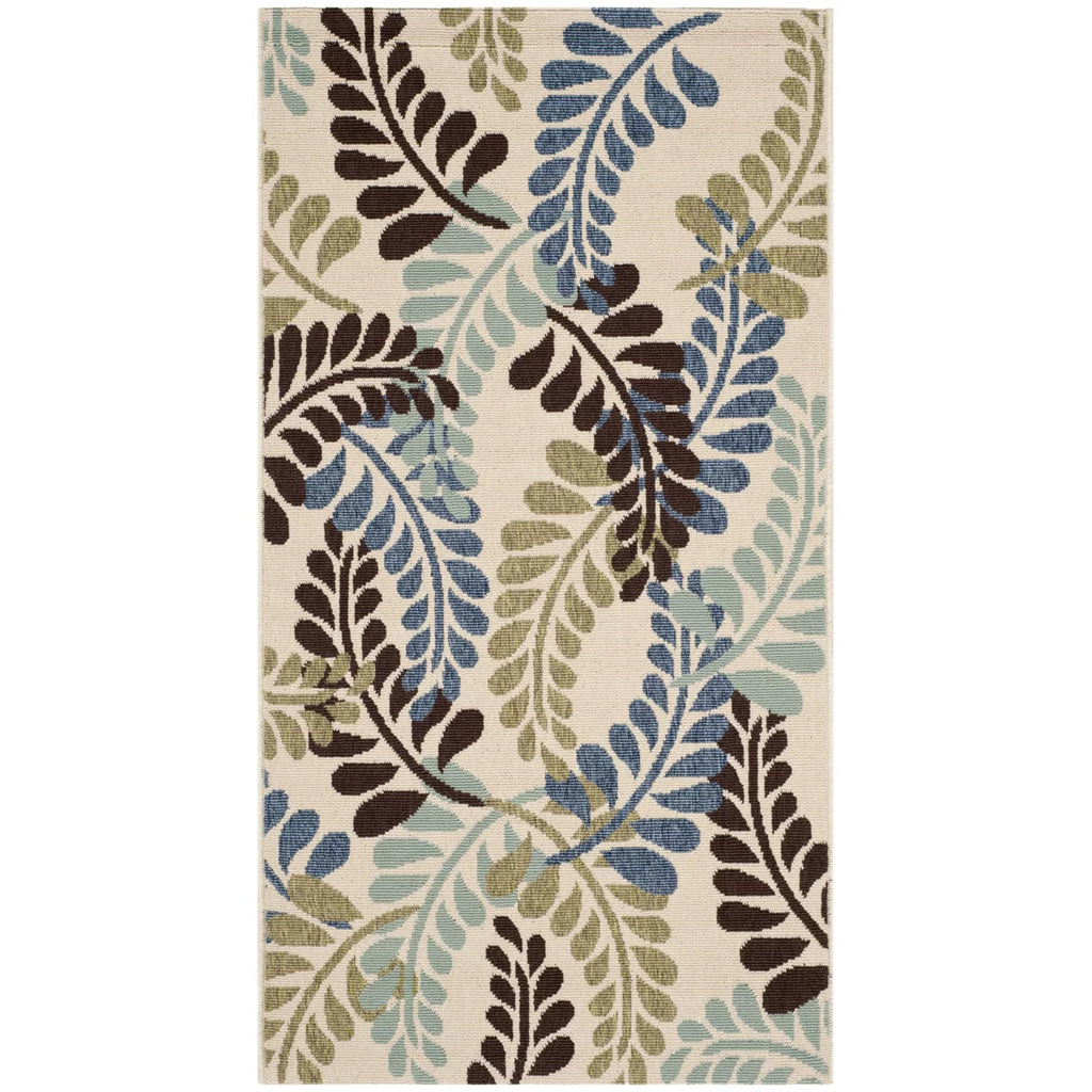 Cream Aqua Floral Indoor/Outdoor Area Rug F229233