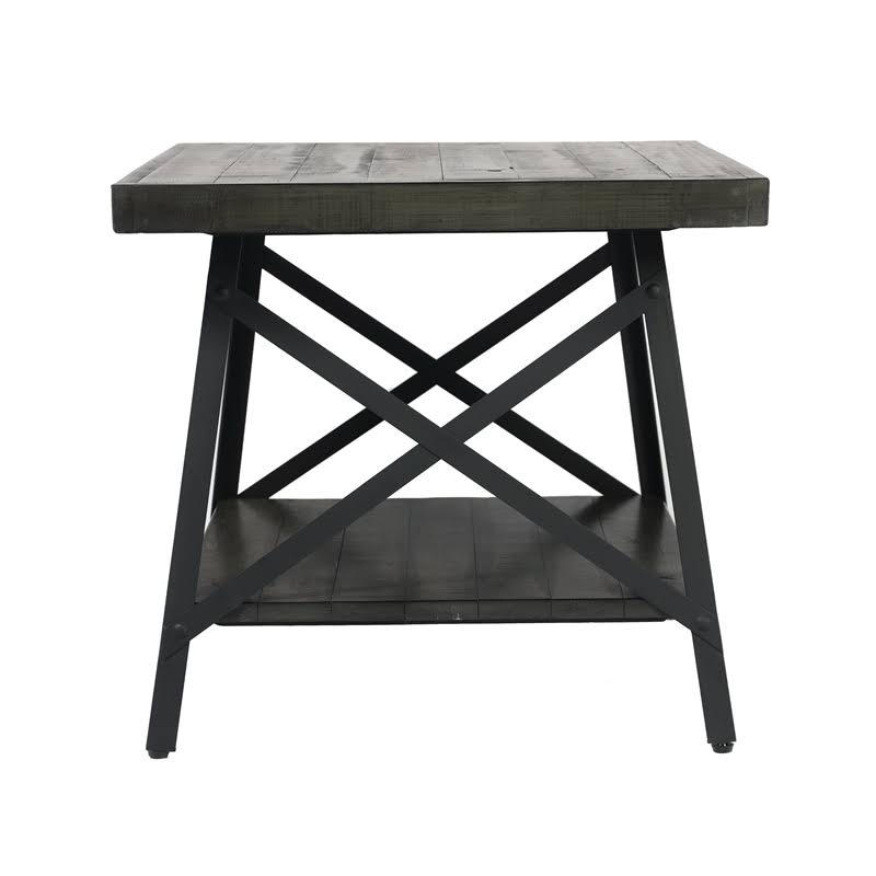 Antique Gray and Steel Gray Solid Wood Top End Table C4052