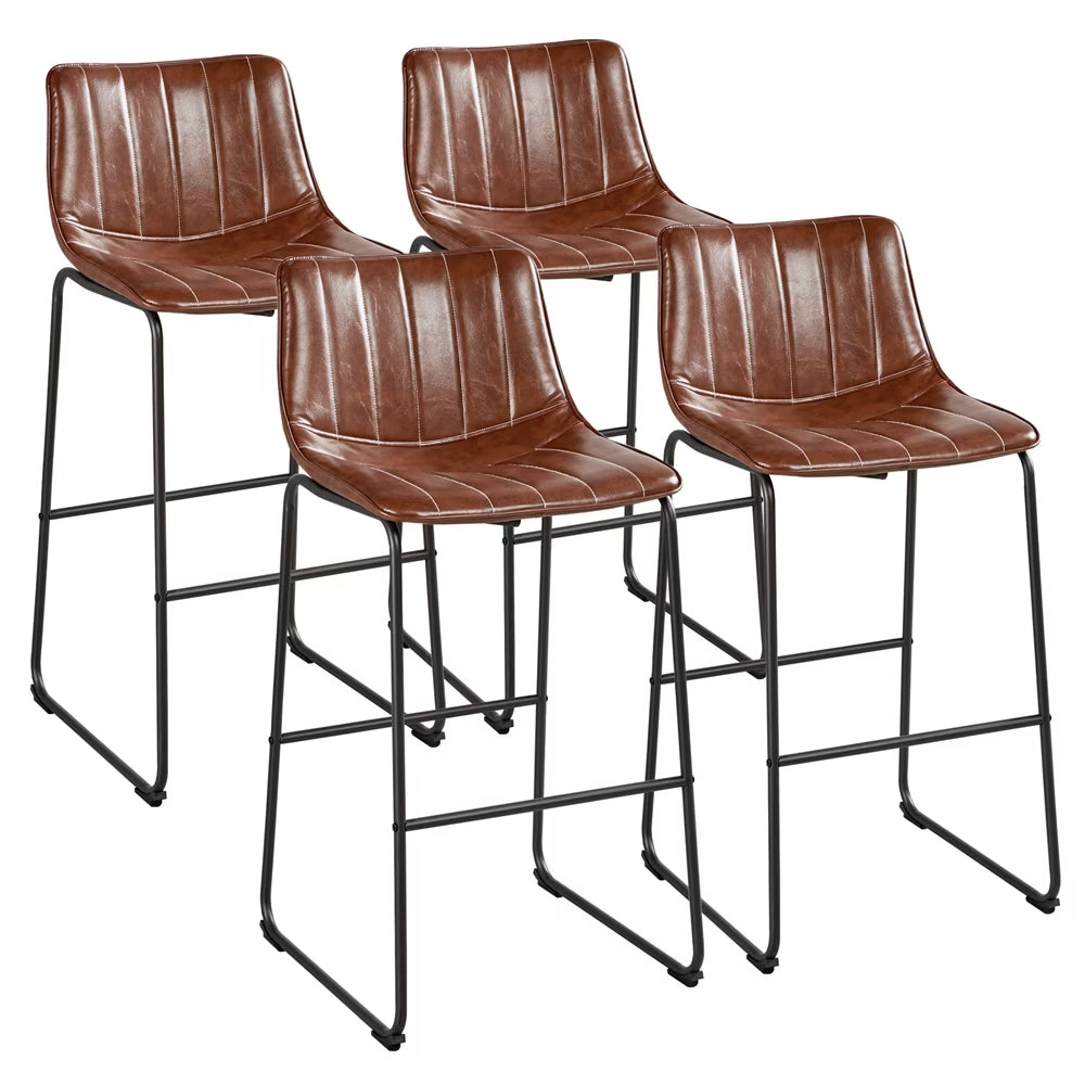 Brown PU Leather Bar Stool with Backrest, Set of 4 G181