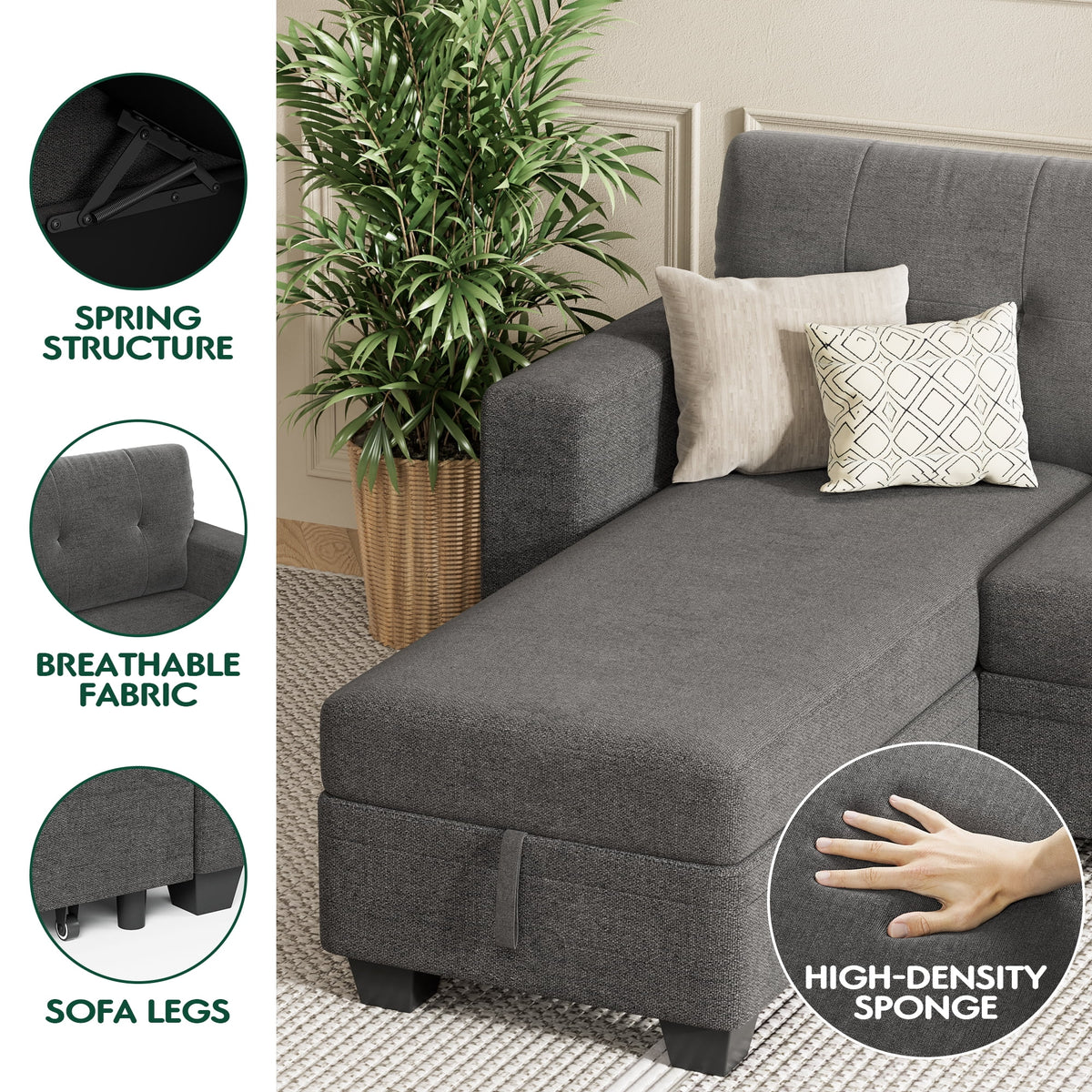 78.3'' W Convertible L-Shape Sofa with Storage Chaise and Pull-out Sofa Bed, Gray C503384