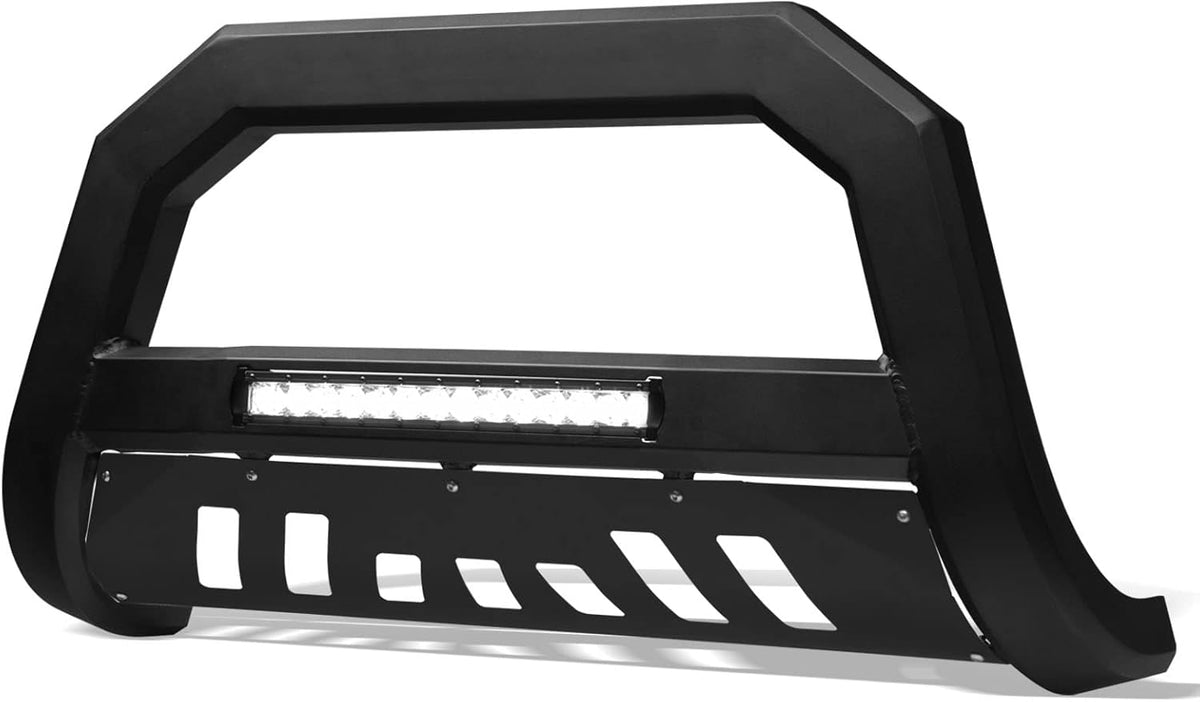 Matte Black Aluminum LED Light Bar Front Bumper Guard With Skid Plate D5333