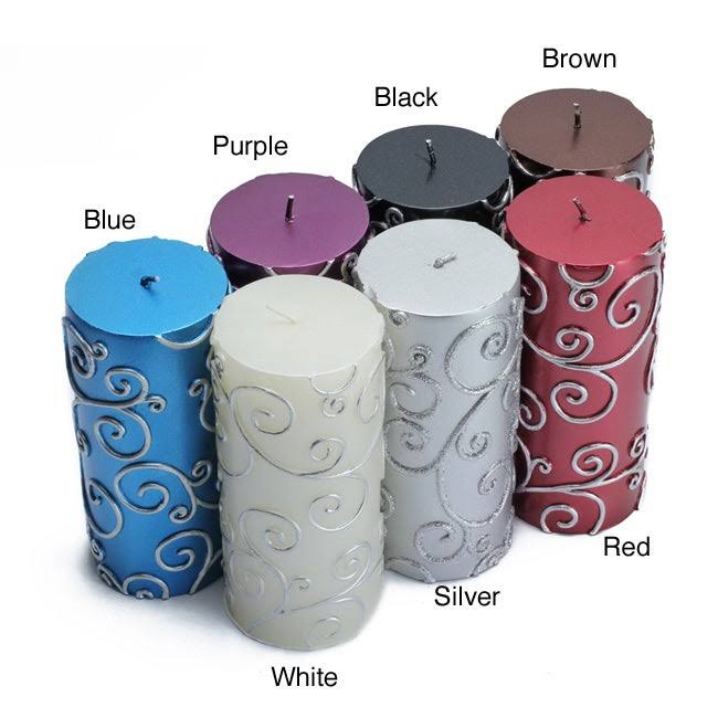 Blue Scroll Pillar Candle S25561