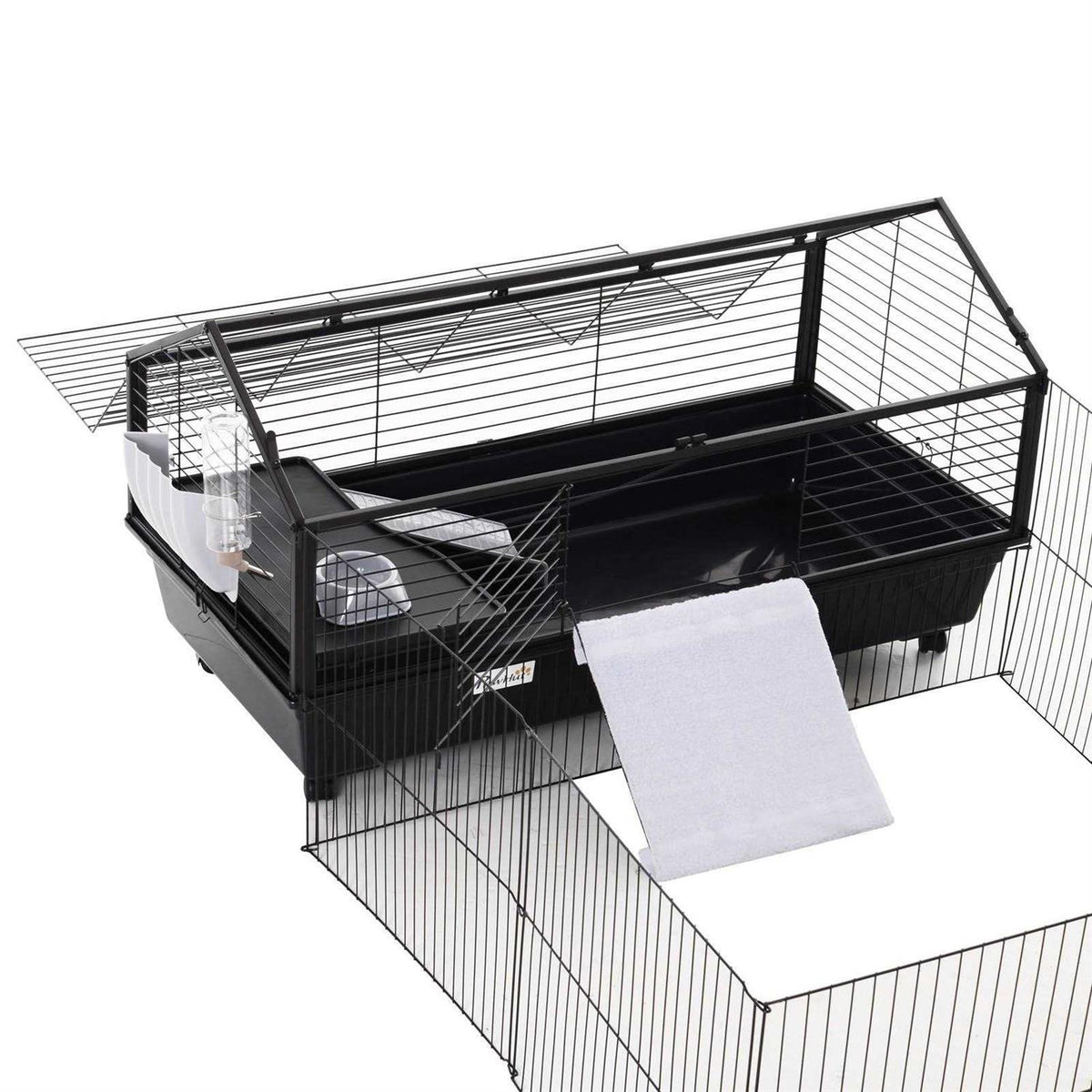 Rolling Metal Small Animal Hutch Cage with Main House and Run S63244