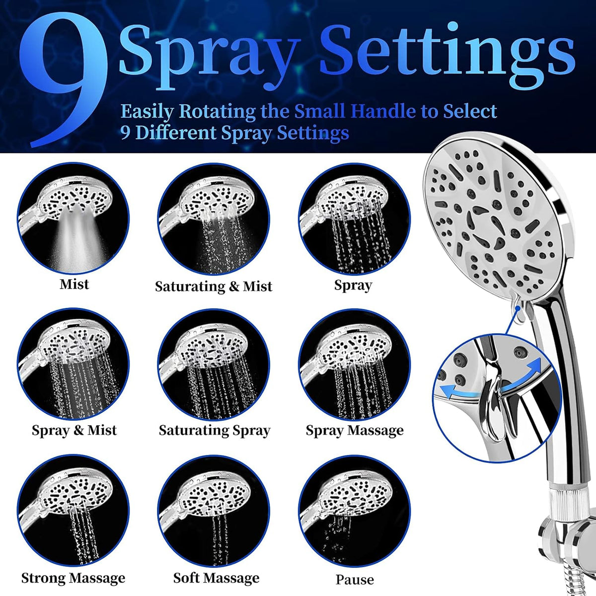 10" Rainfall Shower Head and 9-Setting High Pressure Handheld Shower Heads Combo, Dual ShowerHead with 11" Adjustable Extension Arm and 60" Stainless Hose K897339