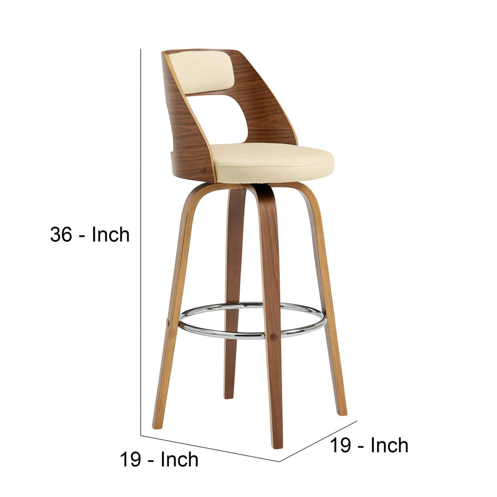 Cream Swivel Counter Stool with Wooden Back K100