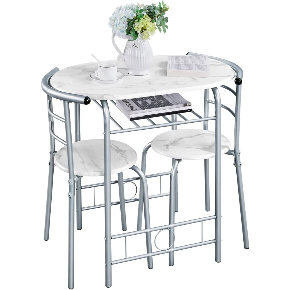 3 Piece Round Dining Table Set with Steel Legs R77550