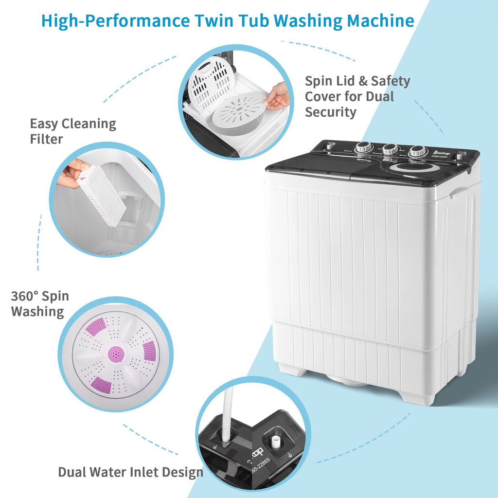 26Lbs Semi-automatic Twin Tub Washing Machine with Built-in Drain Pump P38122