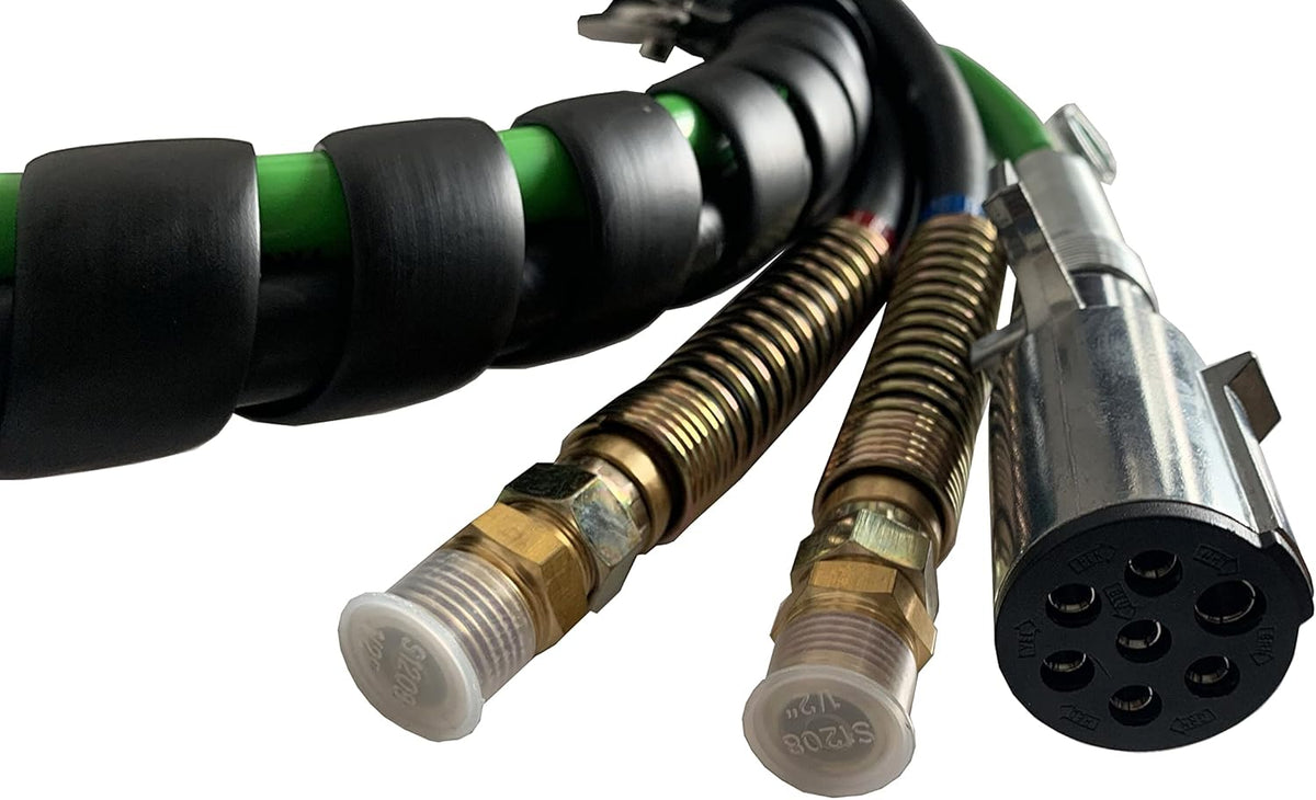 3 in 1 Wrap Air Power Brake Line 12 Ft 7 Way Copper Electrical Cable ABS Wire & Air Line Hose Assembly Heavy Duty Truck Tractor Trailer Parts T15284