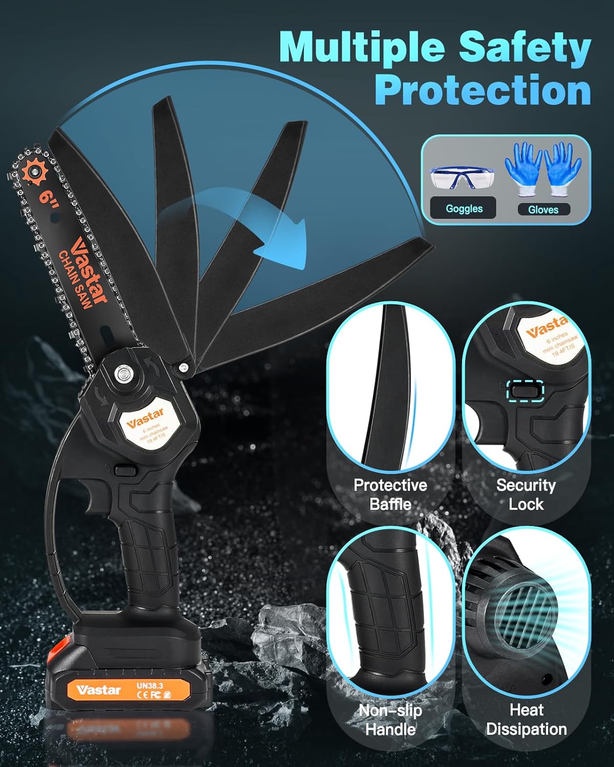 6inch Cordless Electric Chainsaw with 2 Batteries F611409