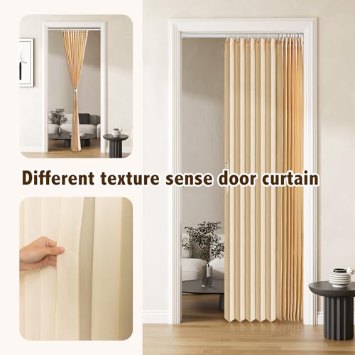 Magnetic Pleated Folding Door Curtain (Brown, 42" W x 78" L) with Rod A5700