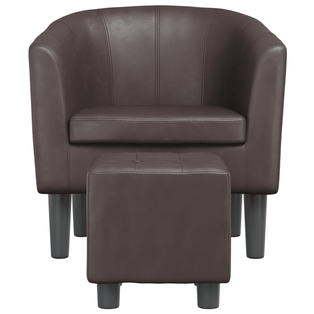 Brown Faux Leather Tub Chair with Footstool I9896