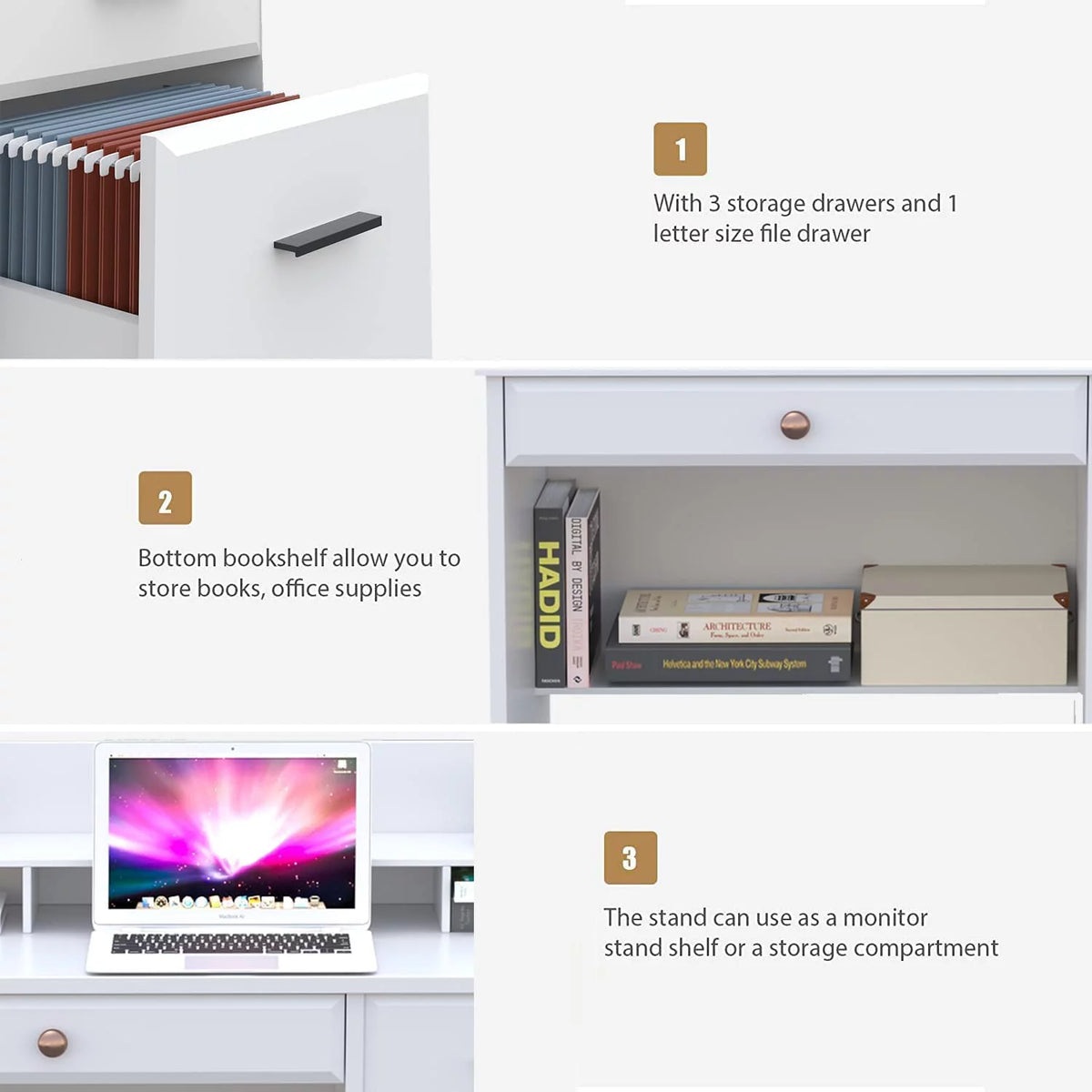 White Computer Desk with Drawers and Hutch B1317