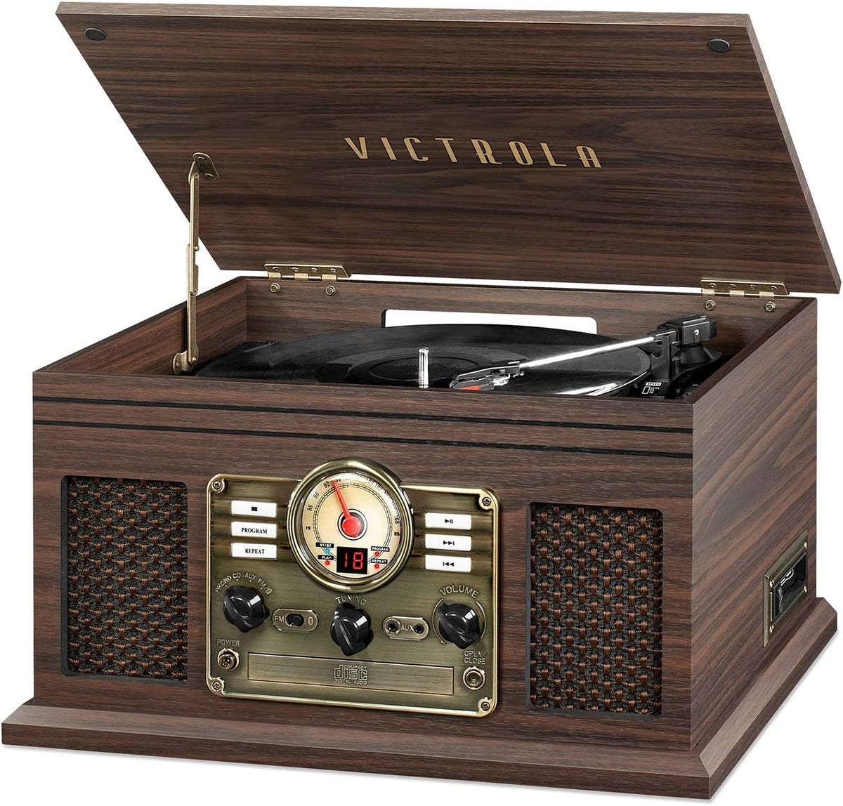 Mahogany 6-in-1 Bluetooth Record Player with Built-in Speakers I857636