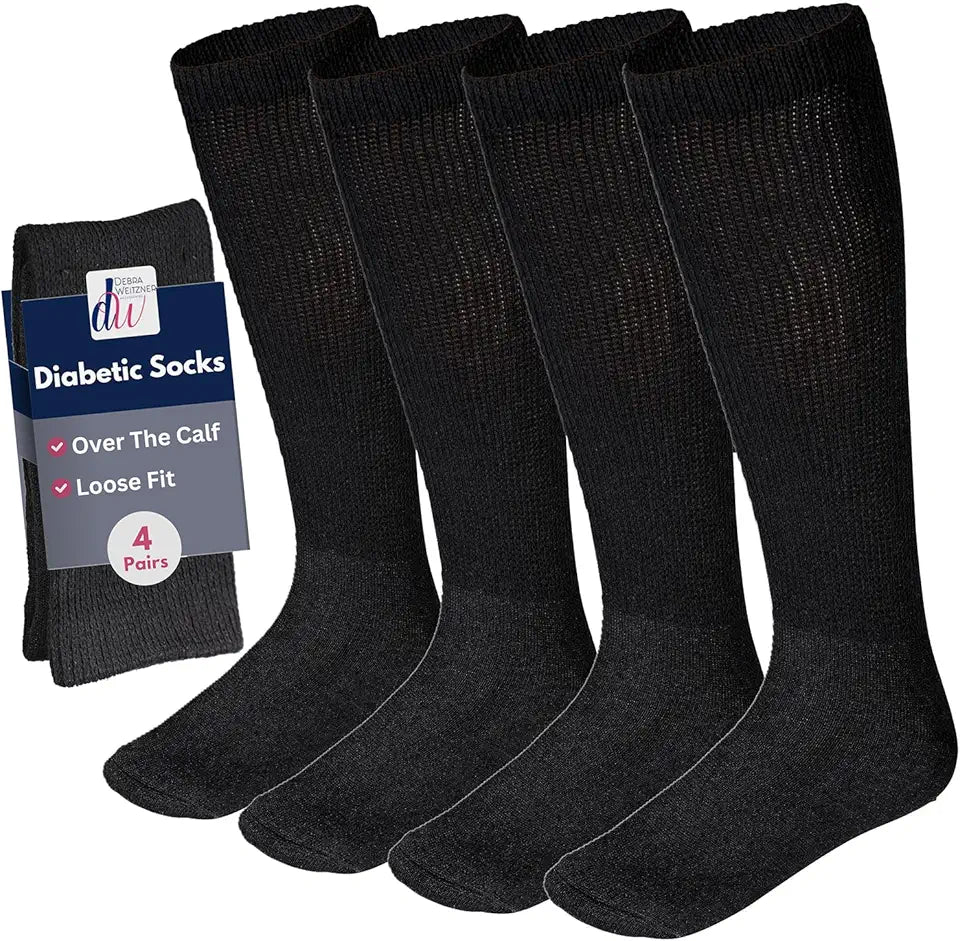 Diabetic Over the Calf Knee High Cotton Socks 4 Pairs B96143