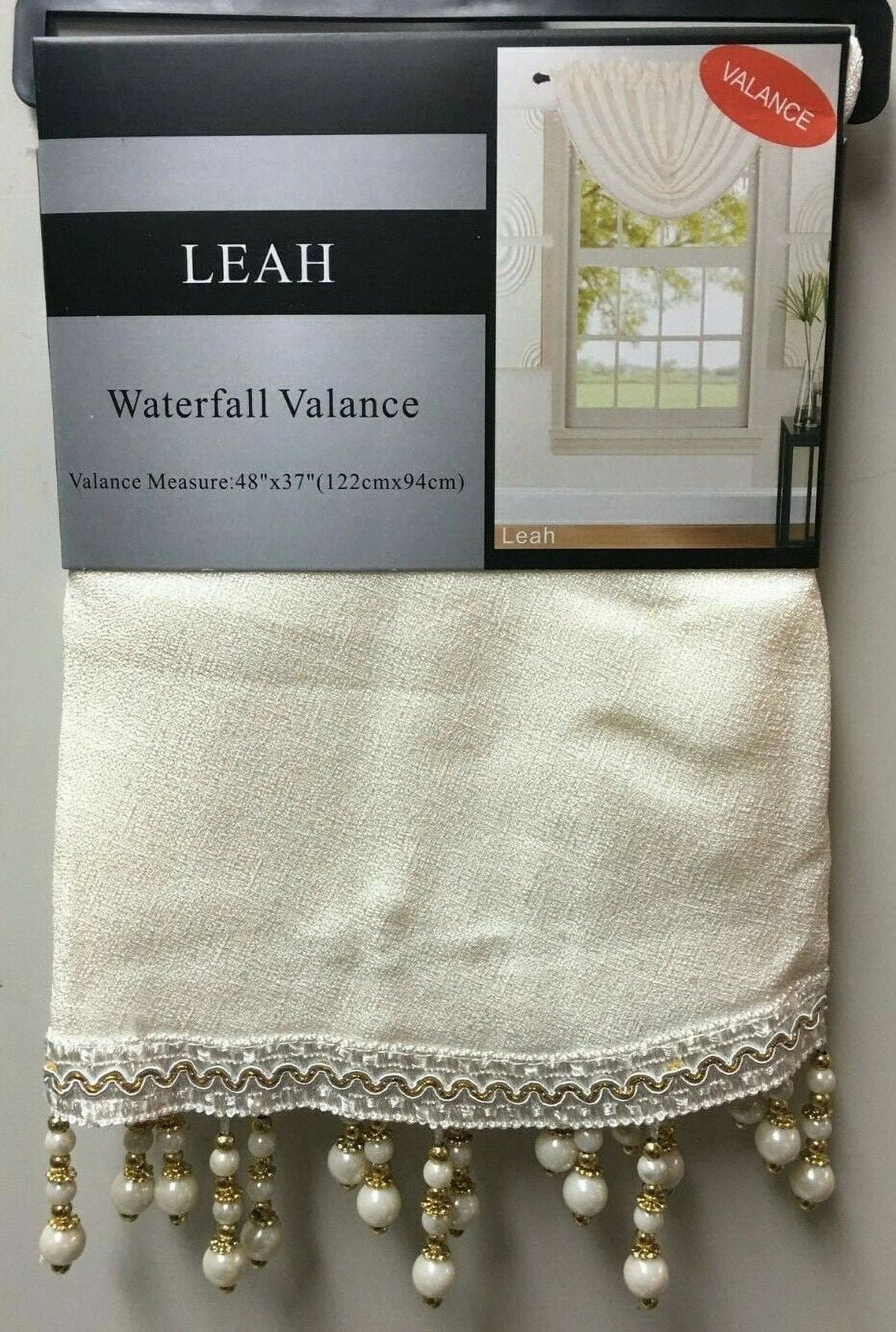 5 Piece Off White Woven Textured Curtain Set G1405
