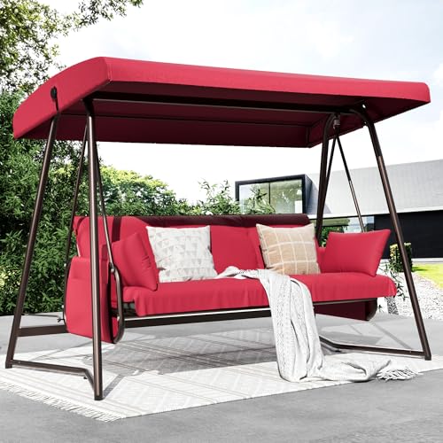 Oversized Outdoor Porch Swing with Adjustable Backrest Canopy I72621
