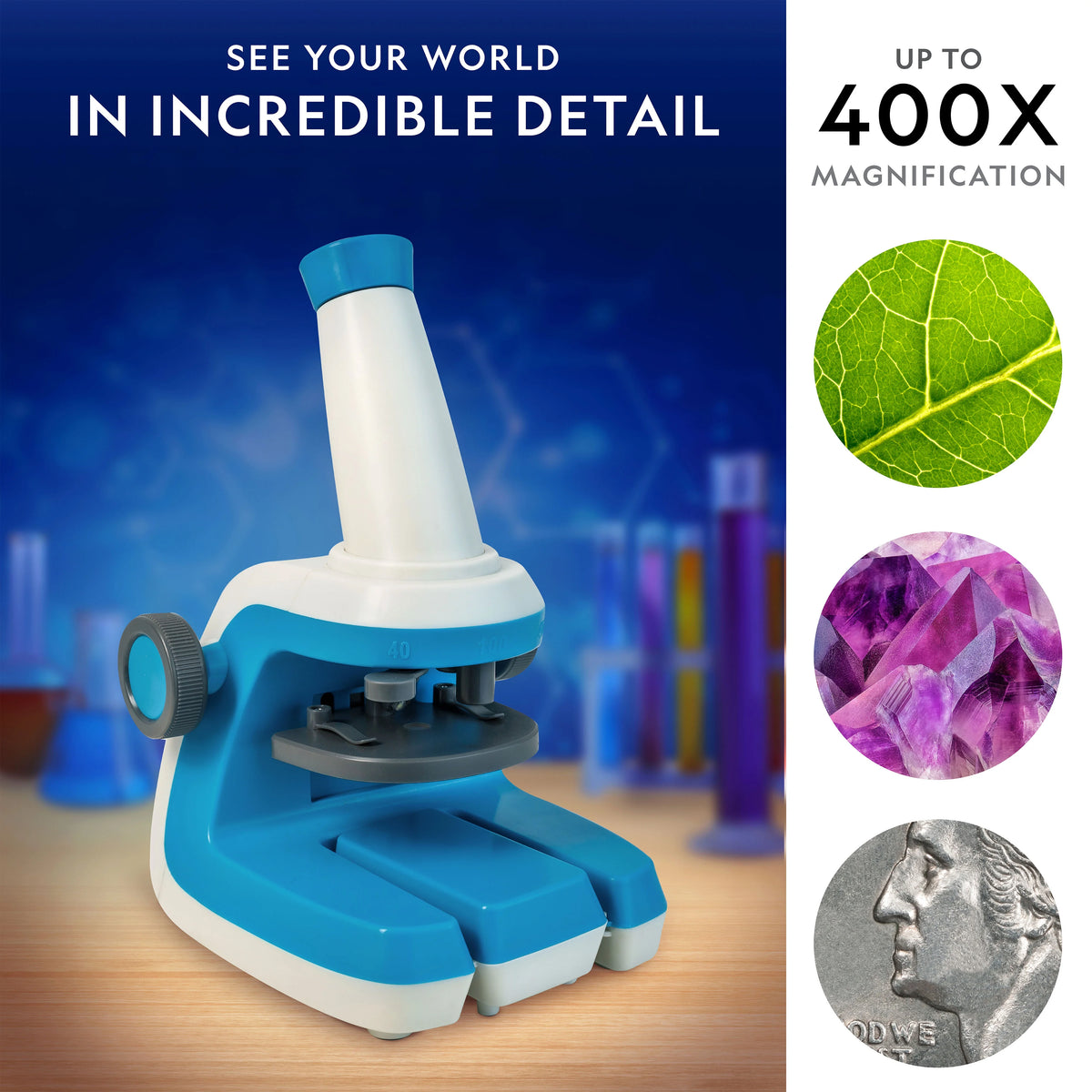 Kids Microscope with Blank and Prepared Slides, Rock & Mineral Specimens Y9671