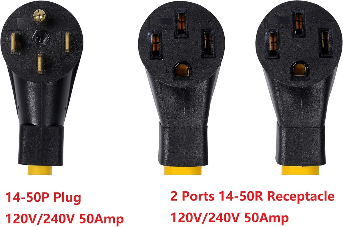NEMA 14-50P to 14-50R Y Splitter STW 6 AWG 3 Feet 50 Amp Power Cord A99272