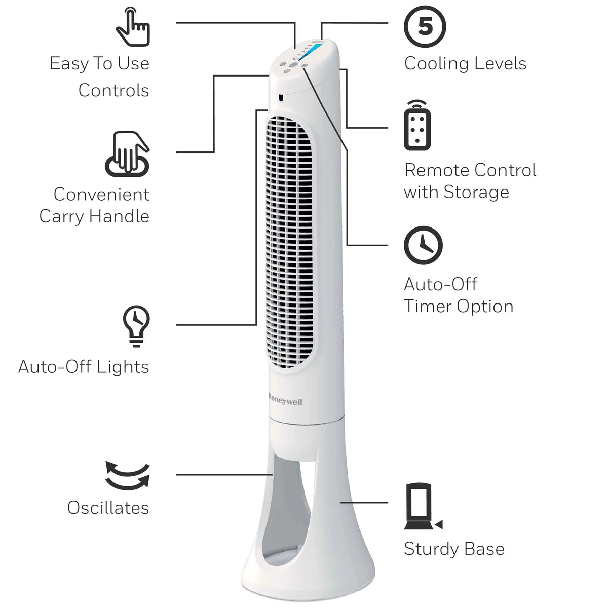 Black QuietSet Oscillating Electric Tower Fan P248