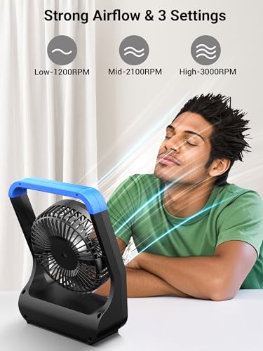 Battery Operated Portable Desk Fan with Timer, 3 Speeds, Blue H182