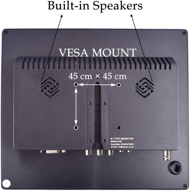 9.7 CCTV Monitor IPS HD LCD Screen 1024x768 with VGA HDMI AV BNC USB Ports Built-in Speaker W926276