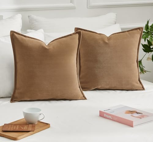 Neutral Khaki 18x18 Inch Chenille Pillow Covers Set of 2 F643380