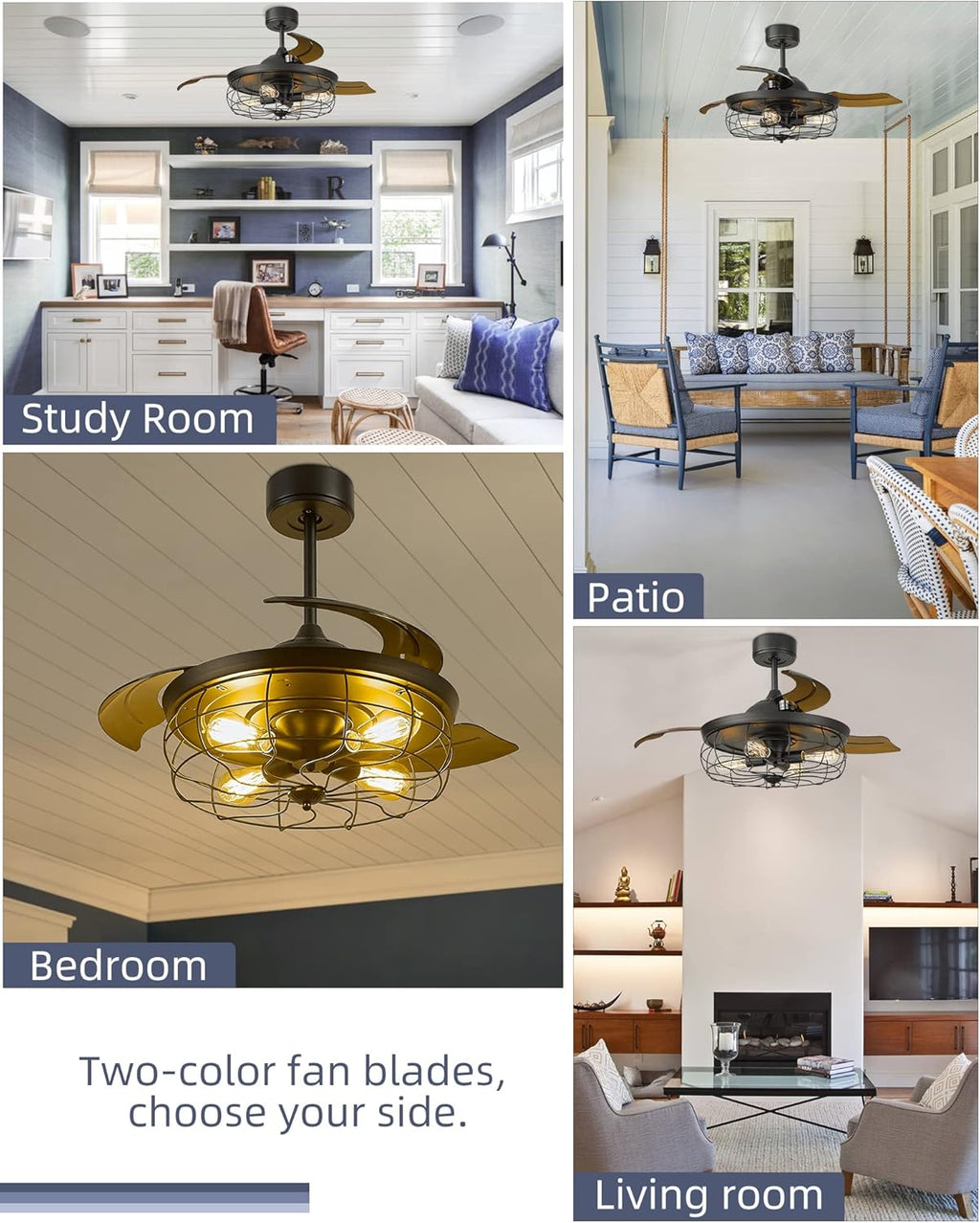 Retractable Ceiling Fan with Light and 3 Reversible Blades W256