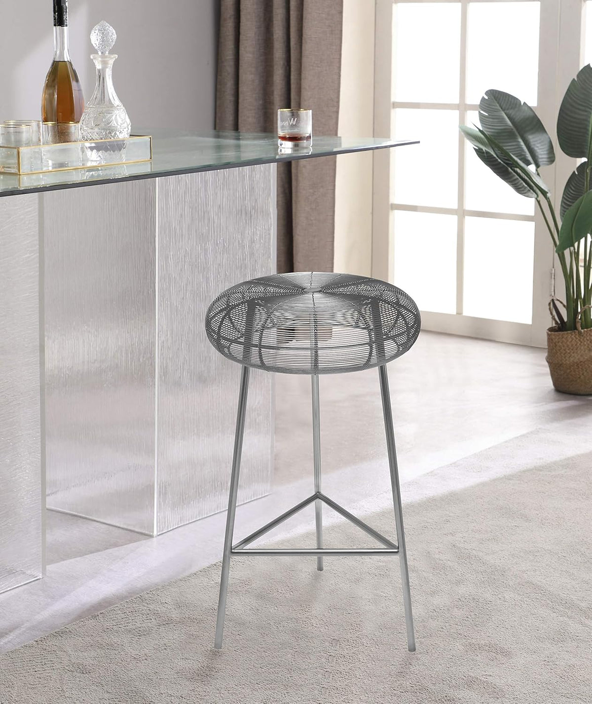 Silver Counter Height Metal Stool O3443