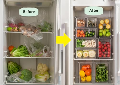 4pack Stackable Refrigerator Organizer Bins with Pull-Out Drawer S412