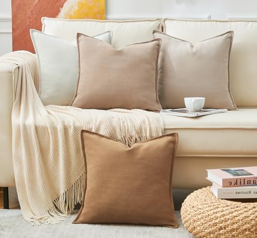 Neutral Khaki 18x18 Inch Chenille Pillow Covers Set of 2 F643380