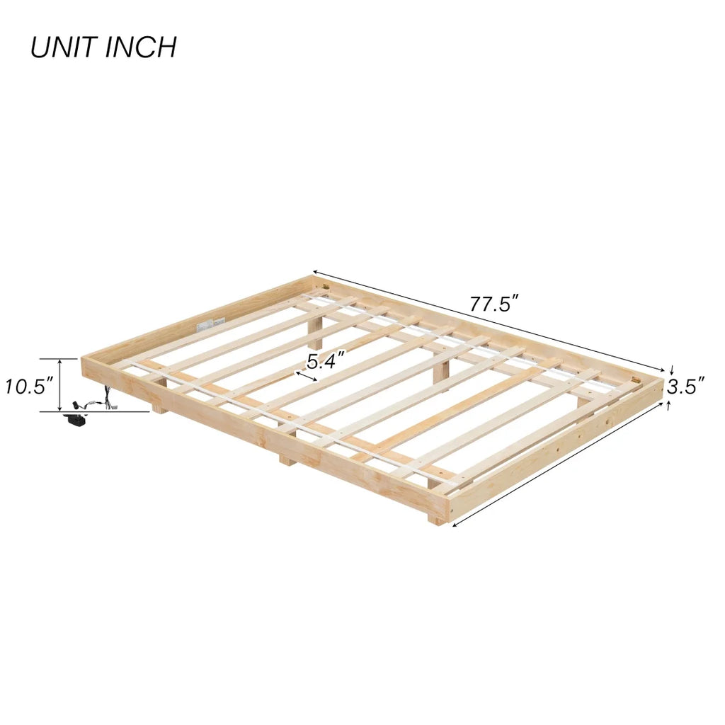 Full Size Grey Pinewood Floating Platform Bed with LED Lights B271303