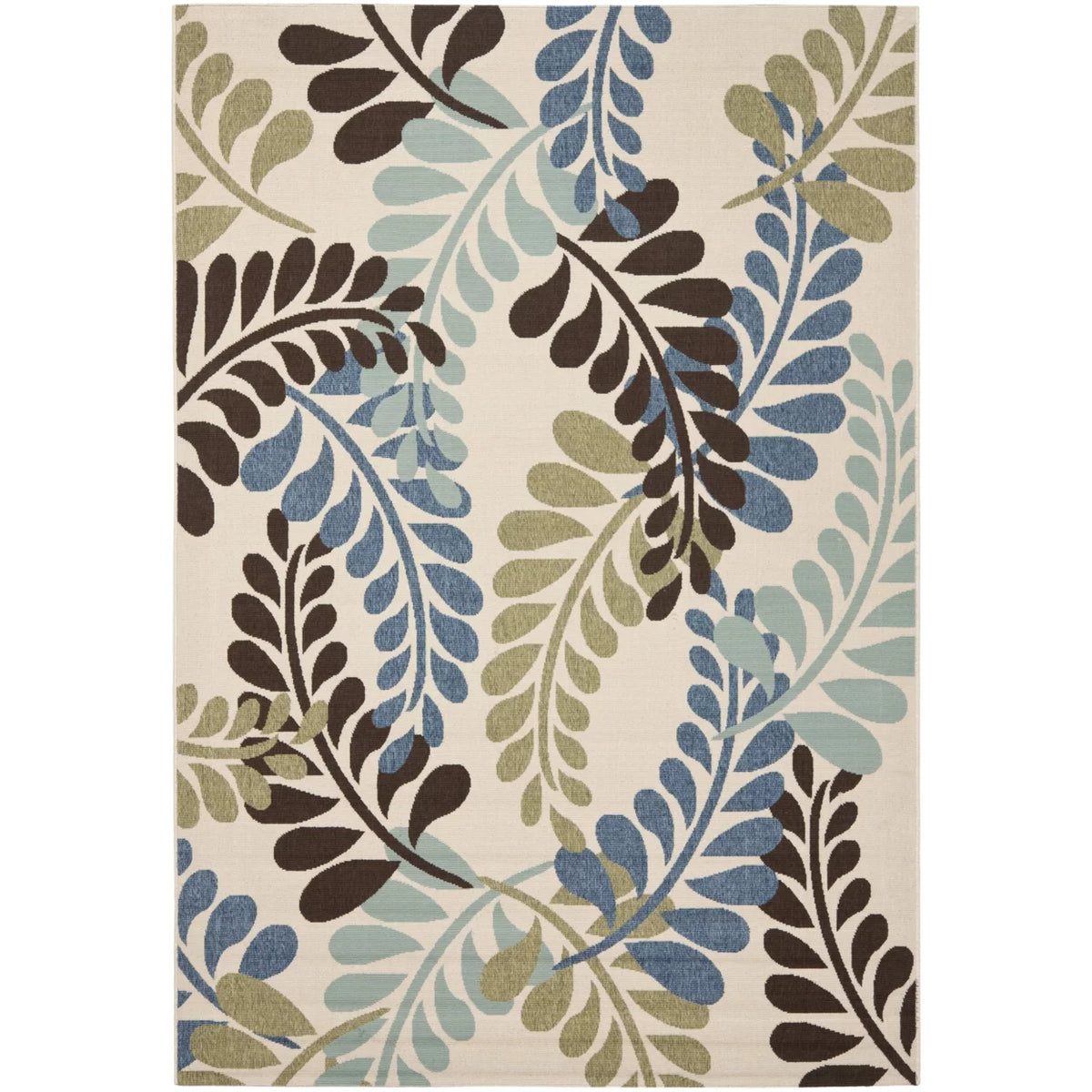 Cream Aqua Floral Indoor/Outdoor Area Rug F229233
